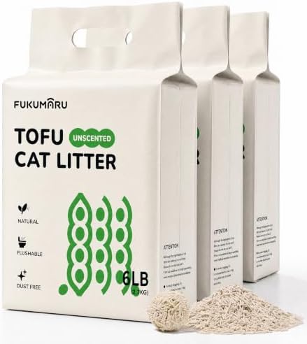 FUKUMARU Tofu Cat Litter, Unscented, Plant-Based, Clumping, Low Dust, 18 lb
