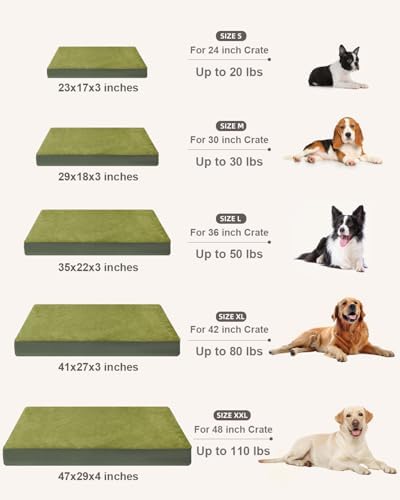 KSIIA Orthopedic Dog Bed for Extra Large Dogs with Waterproof, Green, 47x29