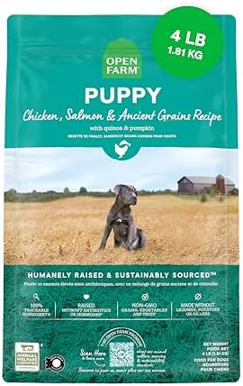 Open Farm Ancient Grains Dry Puppy Food - Chicken & Salmon Kibble - 4 lb