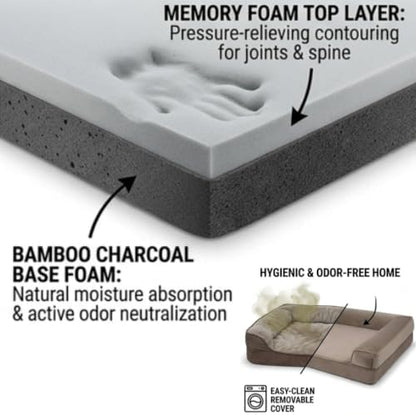 Orthopedic Dog Bed for Medium & Large Dogs – Sofa-Style Memory Foam Dog Bed with Odor Control Foam, Washable Cover, Waterproof Liner & Bolstered Sides (Taupe, Medium)