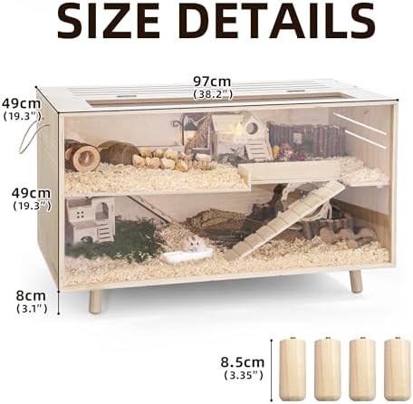 Pine Small Animals Houses&Habitats Chewproof, 40" Pine Guinea Pig Cage Hamster Cage for Small Animals (40" Large, Short-Legged Stick)