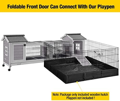 Aivituvin Rabbit Hutch Bunny Cage with Double House and Run Indoor Outdoor Guinea Pig House with Deeper No Leak Trays and Wheels