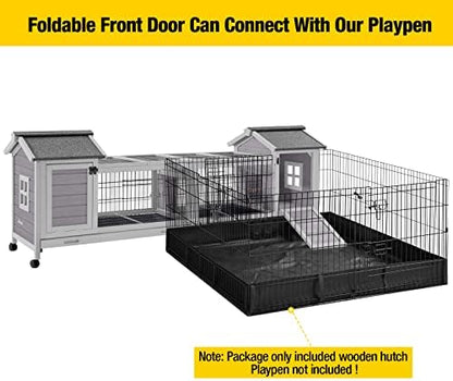 Aivituvin Rabbit Hutch Bunny Cage with Double House and Run Indoor Outdoor Guinea Pig House with Deeper No Leak Trays and Wheels