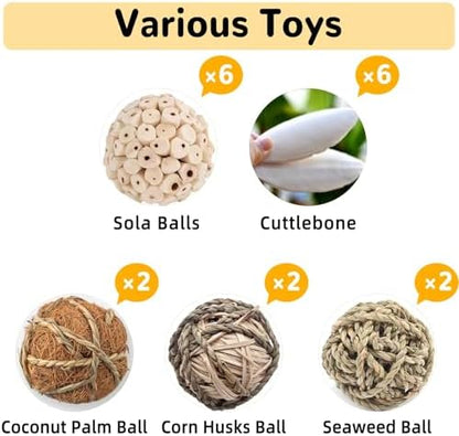 18PCS Bird Toys Sola Balls Natural Chew Grass Parrot Toys