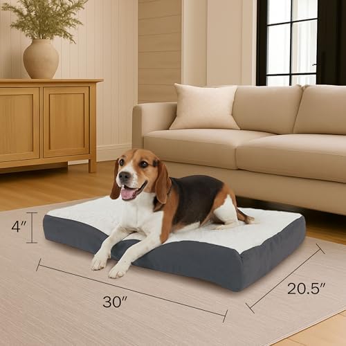 PETMAKER Orthopedic Pet Bed – 2-Layer Memory Foam Dog Bed with Removable Sherpa Cover – Comes with Additional Mattress Replacement Cover (Gray)