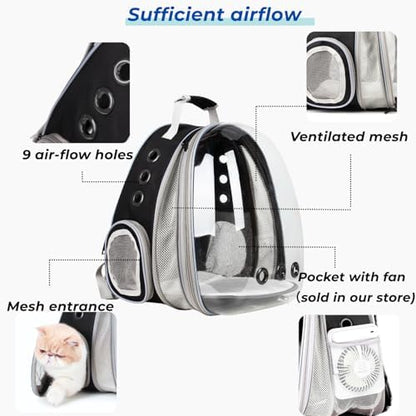 Lollimeow Cat Carrier Backpack, Expandable Bubble Pet Carrier for Cats and Small Dogs, Airline Approved Travel Backpack for Hiking, Walking & Outdoor Adventures - Supports up to 16 lbs