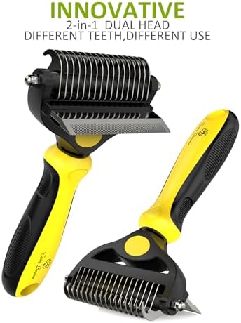 Spring Blossoms-2 in 1 Professional Grooming Rake for Cats & Dogs-Dematting Comb for Easy Mats & Tangles Removing,Pet Brush Safe No More Nasty Shedding and Flying Hair (Lemon Yellow)