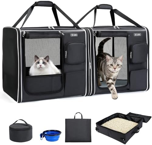 Lekereise Large Cat Carrier Soft Sided, 28" x 13" x 13", Large cat Travel Carrier for 2 Cats with Zipper Locks for Moving Across The Country(No Hammock), Foldable for Storage, Black