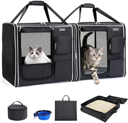 Lekereise Large Cat Carrier Soft Sided, 28" x 13" x 13", Large cat Travel Carrier for 2 Cats with Zipper Locks for Moving Across The Country(No Hammock), Foldable for Storage, Black