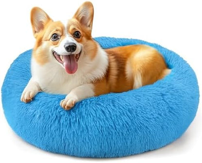 28in Large Dog Bed, Calming Donut Bed for Puppy and Kitten (Light Blue)