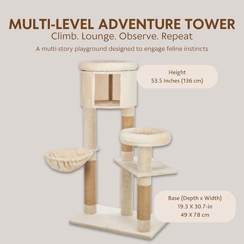 TRIXIE Aidan 53" Jute Cat Tree Tower - Posts, Hammock and Condo, Brown