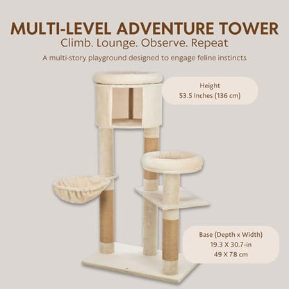 TRIXIE Aidan 53" Jute Cat Tree Tower - Posts, Hammock and Condo, Brown