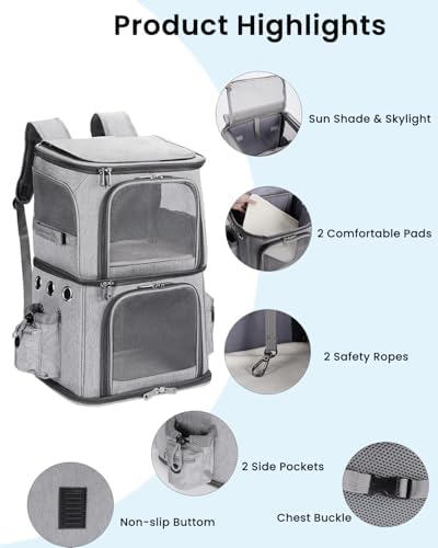 HOVONO Double-Compartment Cat Backpack Carrier for Mulit-Cat Families
