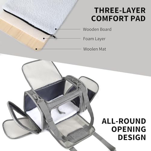 Cat Carrier, Soft-Sided Airline Approved Pet Carrier Case with 4 Ventilated Windows for Cats and Dogs Under 10-25Lbs (17.0 L x 11.0 W x 11.0 H Inch, Grey)