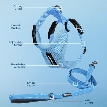 Best Pet Supplies Voyager Step-in Lock Pet Harness w Reflective Pet Leash Combo Set with Neoprene Handle 5ft - Supports Small, Medium and Large Breed Puppies/Cats - Baby Blue Set, L