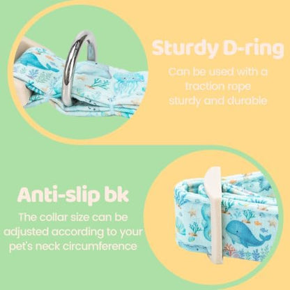 Summer Sea Animal Print Dog Collar with Bow for Medium Dogs