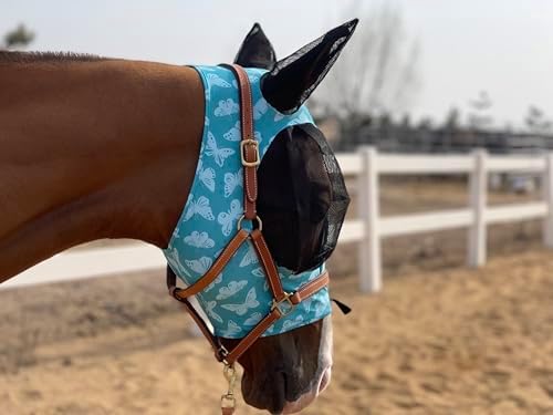 Horse Fly Mask Super Comfort Horse Fly Mask Elasticity Fly Mask with Ears We Only Make Products that Horses Like… (Lake Green, L)