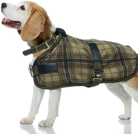 Pet Passion Preston II - The Polar Fleece Coat, Recycled Polar Fleece Warm Dog Jacket for Cold Weather for Small, Medium, Large Dogs, Olive Chesterfield Plaid, X-Large (55-80 lbs)