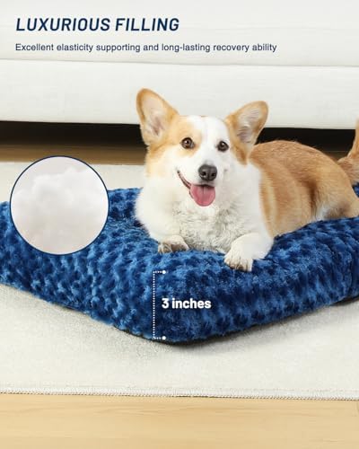 KSIIA Washable Dog Bed Small Dog Crate Bed Deluxe Plush Mat 23"x18" Blue