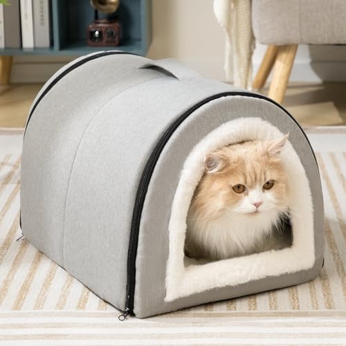 Hollypet Cat Bed Cave for Indoor Cats for Pets up to 20 lbs, Gray