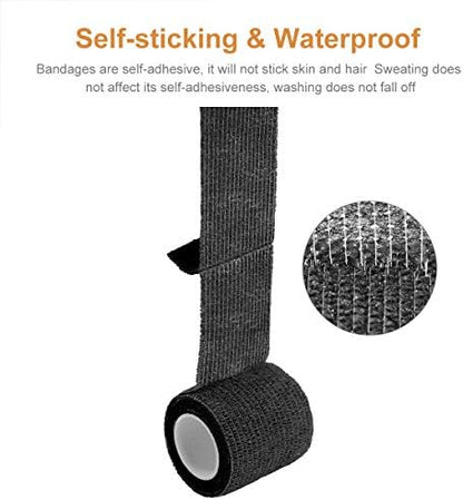 AUPCON Vet Wrap Cohesive Bandages Bulk Self Adhesive Bandage Wrap Self Adherent Wrap Non-Woven for Dogs Pet Animals & Ankle Sprains & Swelling 2 Inch x 5 Yards (2 Inch Black)