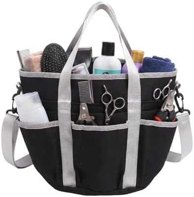 Horse Grooming Tote Bag with 6 Pockets & Drawstring Closure, Portable Grooming Bag for Horses, Waterproof Tack Bag with Shoulder Strap for Horse Grooming Supplies, Equestrian Grooming Kit Organizer