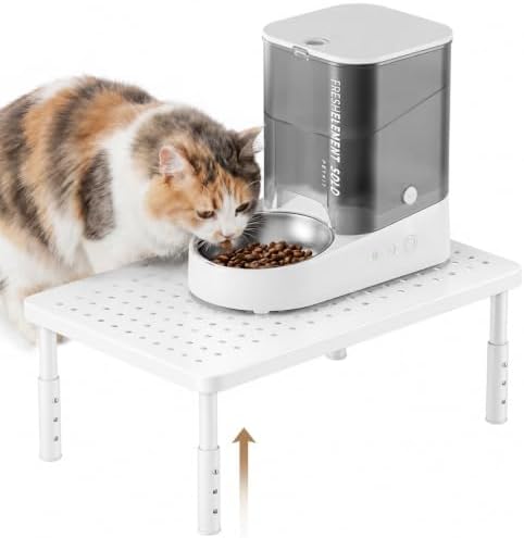 Adjustable Automatic Cat Feeder Stand - Elevated Cat Feeder Stand with 3 Height Settings, Fits Most Automatic Feeders & Tradition Bowls, Raised Pet Feeding Table Station for Cats & Small Dogs - White