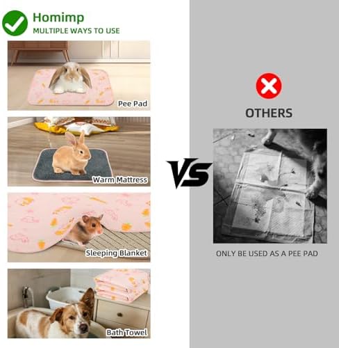 Homimp 4 Pack Guinea Pig Cage Liners, Washable Small Animal Bedding, Waterproof Reusable & Anti Slip Guinea Pig Pee Pad Fast and Super Absorbent Mat for Small Animal Rabbit Bunny Hamster, Pink 12"x12"