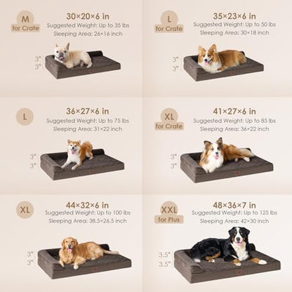 EHEYCIGA Large Dog Bed Memory Foam for Crate, Orthopedic Dog Bed Large Size Dogs with Washable Removable Cover, Waterproof Pet Sofa Couch with Nonskid Bottom, 35x22x6, Brown
