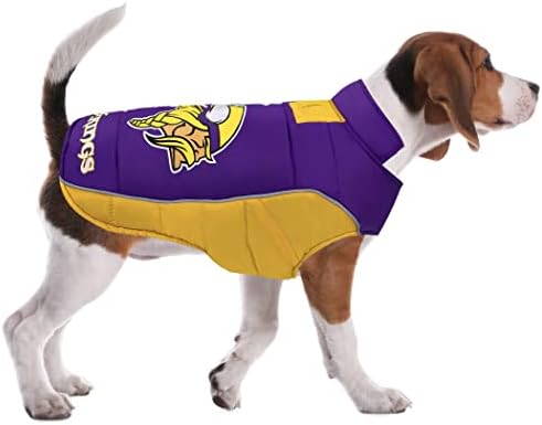 NFL Minnesota Vikings Puffer Vest for Dogs & Cats, Size Medium. Warm, Cozy, and Waterproof Dog Coat, for Small and Large Dogs/Cats. Best NFL Licensed PET Warming Sports Jacket