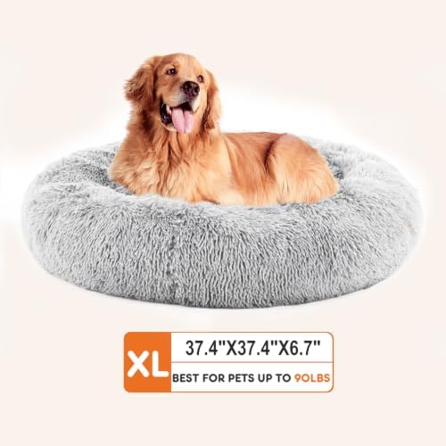 NEWBULIG 37x37 Inch Donut Dog Bed for Indoor Use, Fluffy Large Pet Sofa
