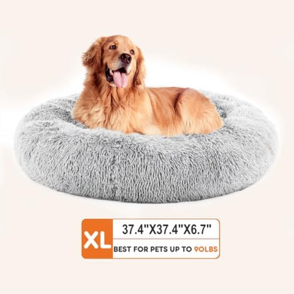 NEWBULIG 37x37 Inch Donut Dog Bed for Indoor Use, Fluffy Large Pet Sofa