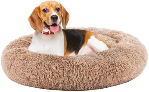 DUMOS 37.4x37.4 Inch XL Donut Dog Bed for Indoor Use, Fluffy Faux Fur Plush
