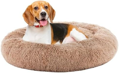 DUMOS 37.4x37.4 Inch XL Donut Dog Bed for Indoor Use, Fluffy Faux Fur Plush