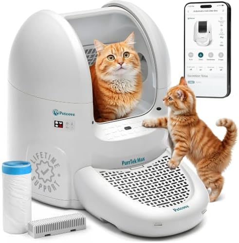 Petcove PurrTek Automatic Litter Box Self Cleaning 5GHz Wi-Fi, Odor Control