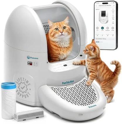 Petcove PurrTek Automatic Litter Box Self Cleaning 5GHz Wi-Fi, Odor Control