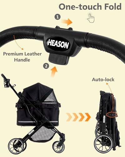 Dog Stroller with Waterproof Rain Cover, Heavy-Duty All-Terrain 4-Wheel Pet Stroller with Adjustable Sunshade Canopy, Foldable Travel Dog Strollers for Small/Medium Dogs Up to 121 lbs