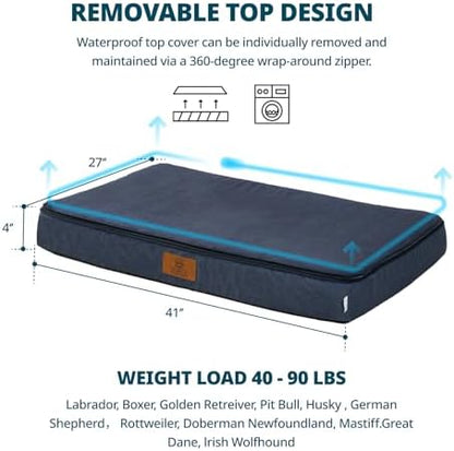 LIORCE Memory Foam XL Dog Bed - 4” Thick Orthopedic Beds for Extra Large Dogs - Waterproof Dog Bed with Removable Washable Cover & Wrap-Around Zipper - Ultimate Comfort and Easy Maintenance