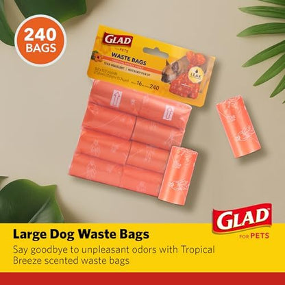 Glad for Pets Scented Dog Waste Bags, Tropical Breeze Scent, 240 Count