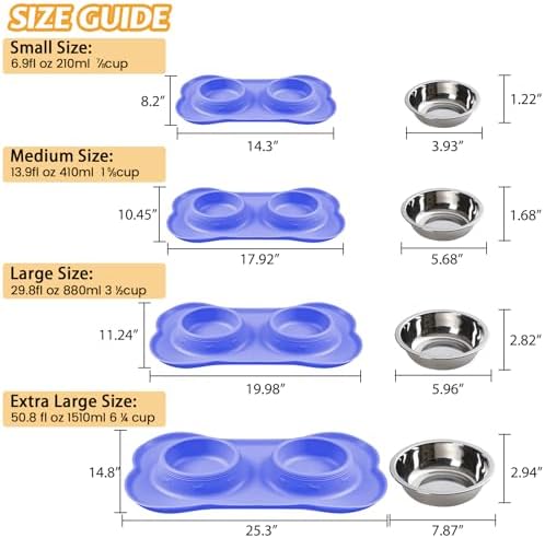 Hubulk Pet Dog Bowls 2 Stainless Steel Dog Bowl with No Spill Non-Skid Silicone Mat + Pet Food Scoop Water and Food Feeder Bowls for Feeding Small Medium Large Dogs Cats Puppies (Medium, Purple)