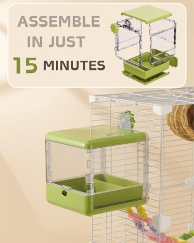 septillar Bird Feeder and Bath for Cage, Hanging Bird Bathtub Bath Shower Box Bowl, Bird Cage Accessories Suitable for Small Medium Birds, Parrots, Lovebirds, Finches, Parakeets, Mannikin (Green)