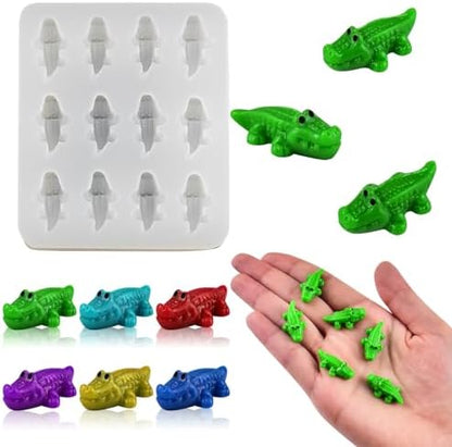 Cute Tiny Crocodile Resin Silicone Mold Micro Dollhouse Animal Epoxy Casting Mold for DIY Resin Art Fairy Garden Miniatures Landscape Crafts Decor(12-Cavity)