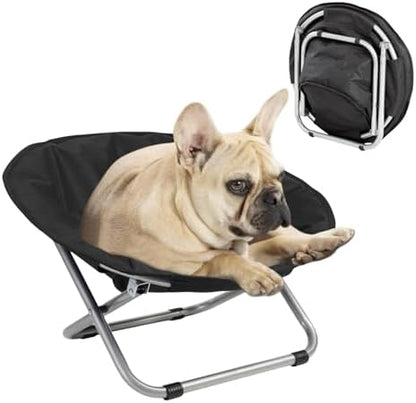 Cozy Cot Elevated Pet Moon Chair Bed for Small Dogs and Cats - Portable Foldable Adjustable Round, Water Resistant, Machine Washable (Black)