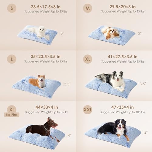 EHEYCIGA Fluffy Dog Crate Bed, Plush Extra Large Dog Pillow, Blue