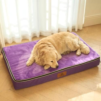 LIORCE Orthopedic Memory Foam XXL Dog Bed - 6" Thick Beds for Extra Large Sized Dog - Waterproof Removable Washable Cover & Wrap-Around Zipper - Ultimate Comfort & Easy Maintenance, Purple