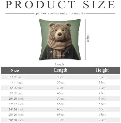 InkRain Winter Animal Cute Bear Pillow Cover 16x16 Inch Set of 2 Home Decor Decorative Cotton Linen Illustration Pillowcases for Living Room House Sofa