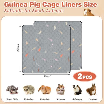 2Pcs Guinea Pig Cage Liners,Guinea Pig Fleece Cage Liners28''X28'' Super Absorbent Washable Pee Pads Reusable for Rabbit Hamster Chinchilla