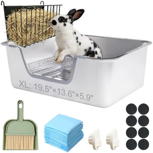 Stainless Steel Rabbit Sifting Litter Box (XL & Hay Feeder)