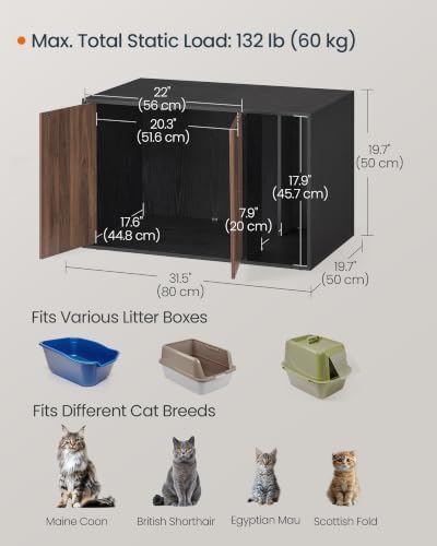 SONGMICS HOME Cat Litter Box Enclosure, Snapsemble Superfast Assembly