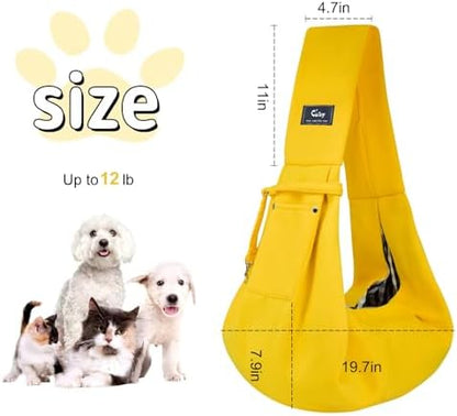 CUBY Dog and Cat Sling Carrier - Hands Free Reversible Small Pet Sling Carrier Bag - Soft Pouch and Tote Design - Suitable for Puppy, Small Dogs Cats Outdoor Travel(Yellow)